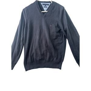 Tommy Hilfiger Men’s Navy Solid Logo V-Neck Sweater – Size M